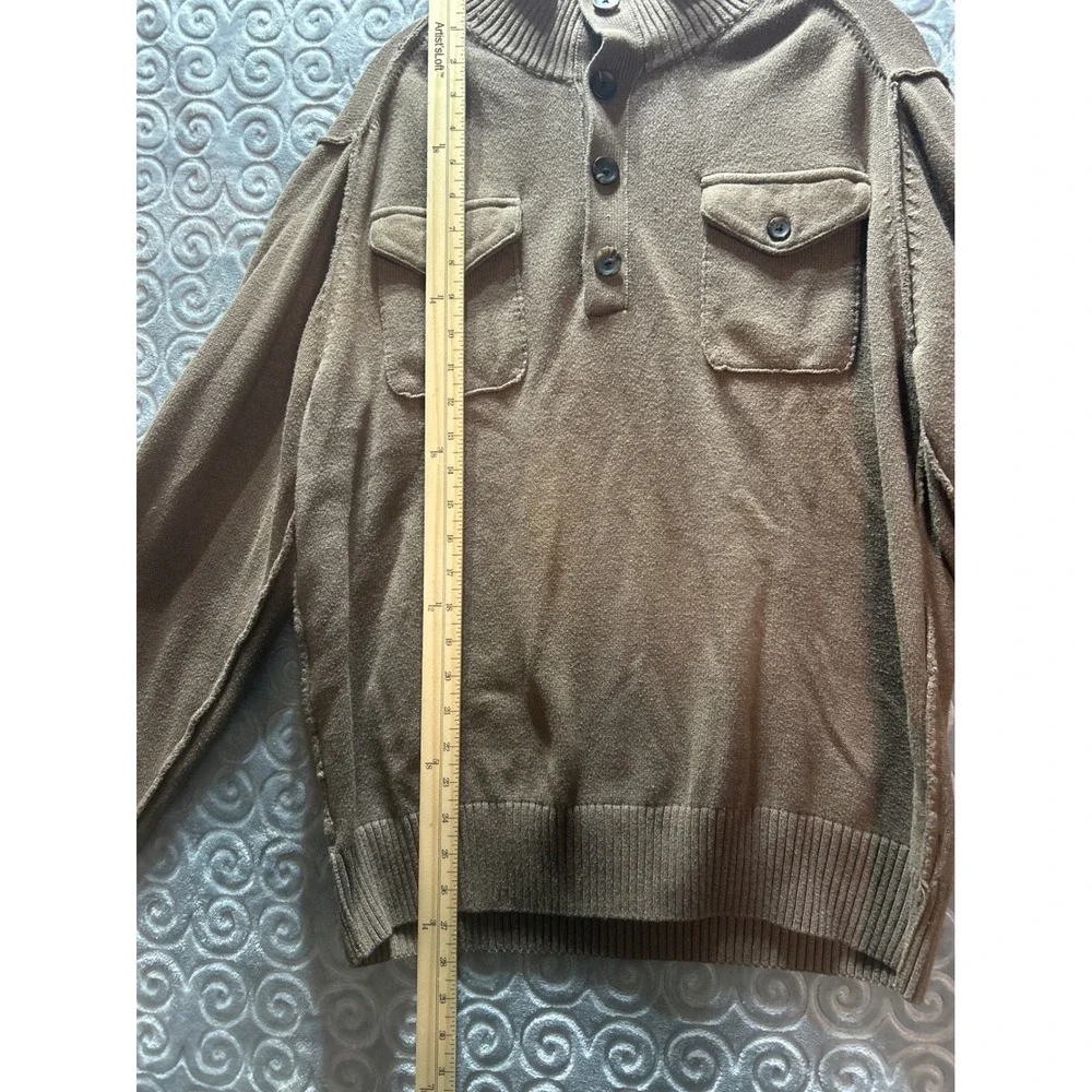 Haggar Mens Brown Knit Mock Neck Button Up Pullover Sweater L G‎ - Picture 4 of 8